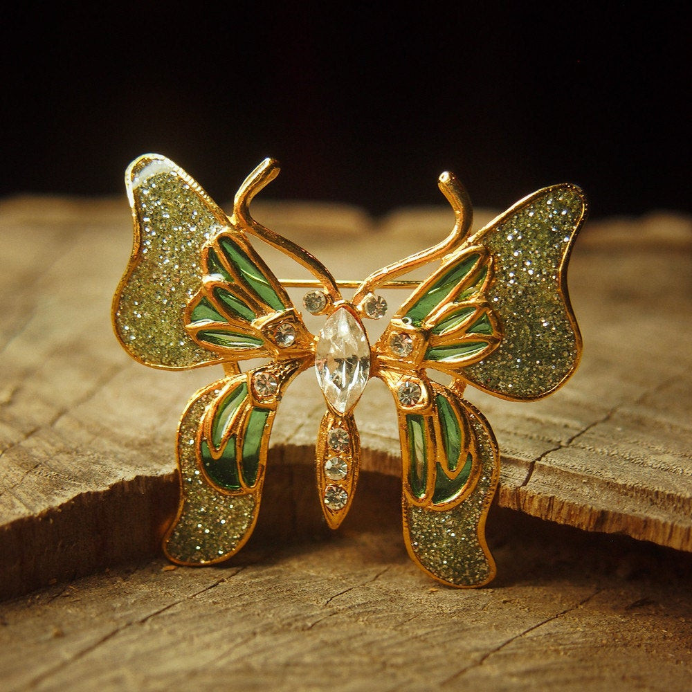 Butterfly Brooches
 Green butterfly brooch pin antique styled vintage costume