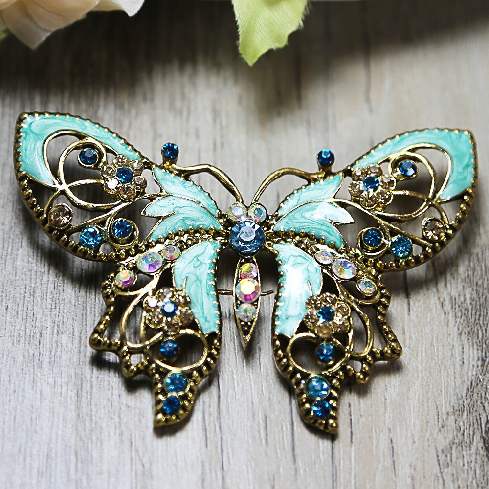 Butterfly Brooches
 Vintage Style BLUE Butterfly Wedding Bridal Rhinestone