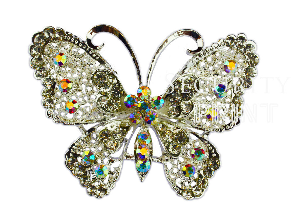 Butterfly Brooches
 Vintage Alloy & Rhinestone Diamante Butterfly Brooch