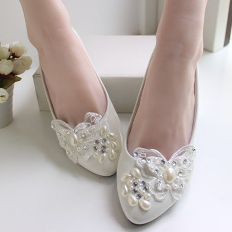 Butterfly Wedding Shoes
 Low heel white lace wedding shoes bridal handmade
