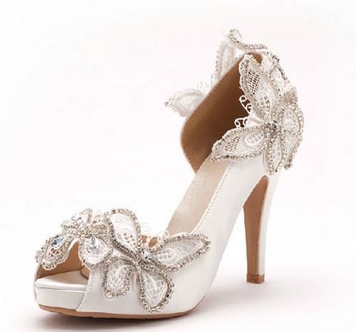 Butterfly Wedding Shoes
 7cm heels Peep toe Wedding Shoes Butterfly Bridal Shoes