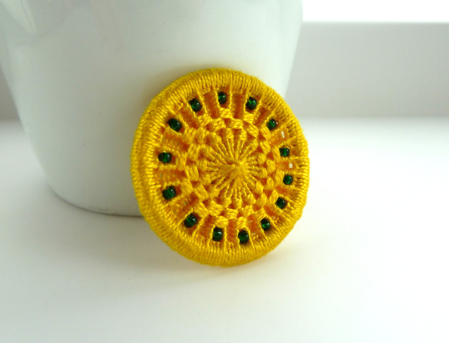 Button Brooches
 yellow green brooch Dorset button pin badge in sunny yellow