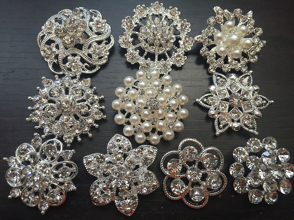 Button Brooches
 10 Assorted Crystal Rhinestone Buttons Brooch Bouquet