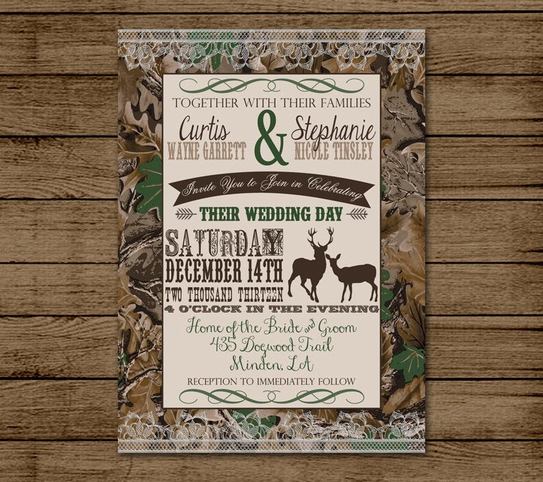 Camo Wedding Invites
 Customized Wedding Invitation Camo Deer Camouflage Couples