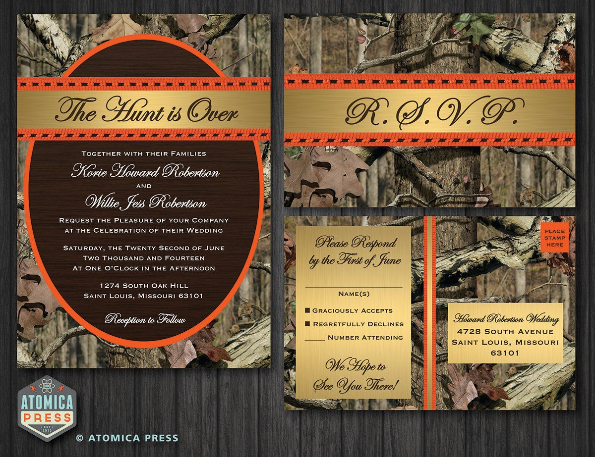 Camo Wedding Invites
 DIY Printable Camo Wedding Invitation RSVP by AtomicaPress