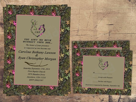 Camo Wedding Invites
 Camo Wedding Invitation Pink Doe Hunter Pink Camo Pink and