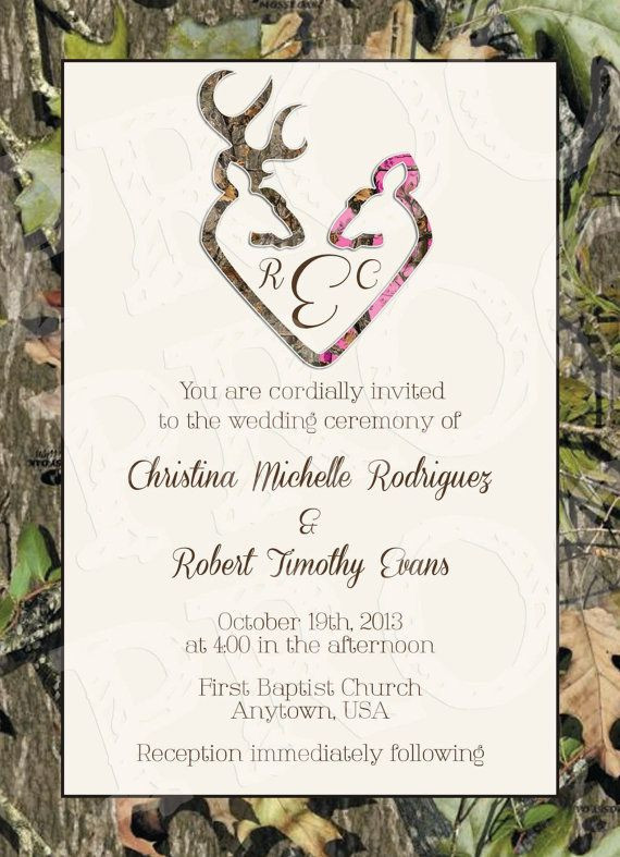 Camo Wedding Invites
 Camo Deer Hearts Wedding Invitation and RSVP Card by