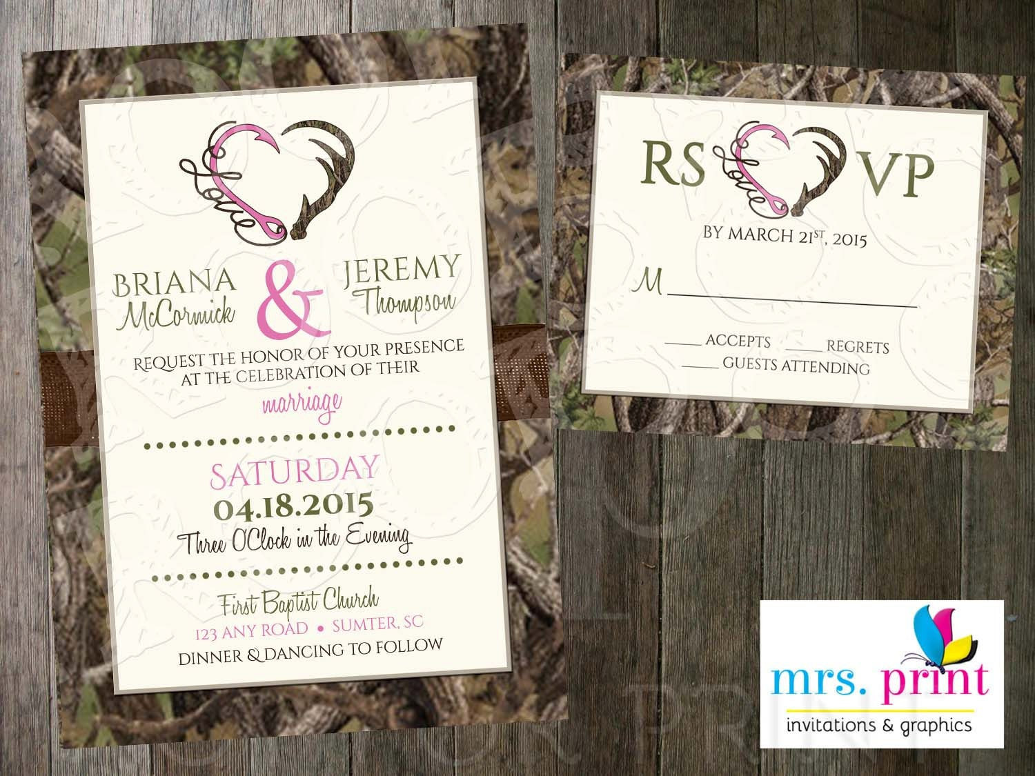 Camo Wedding Invites
 Hooked Love Camo Wedding Invitation and RSVP Card by
