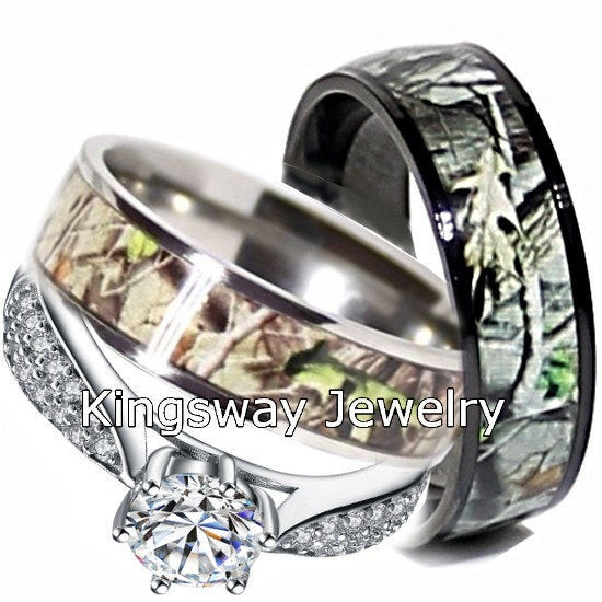 Camouflage Wedding Rings
 Camo Wedding Ring Set for Him and Her Titanium Black IP
