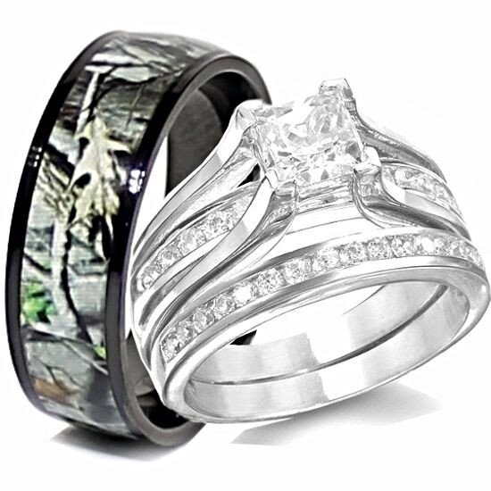 Camouflage Wedding Rings
 His TITANIUM Camo & Hers STERLING SILVER Wedding Rings Set