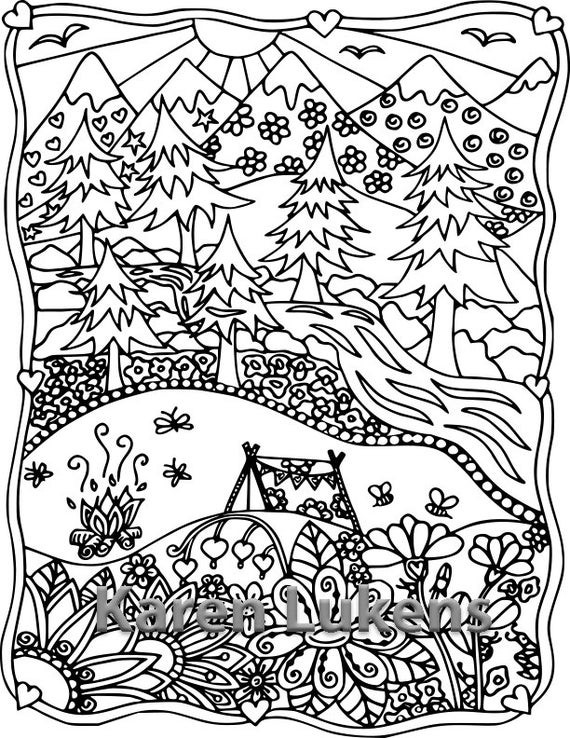 Camping Coloring Pages Printable
 Happyville Camping 1 Adult Coloring Book Page Printable