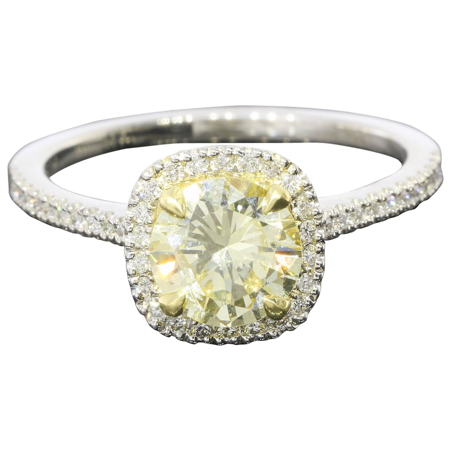 Canary Diamond Engagement Rings
 Fancy Light Yellow Canary Diamond gold platinum Halo Ring