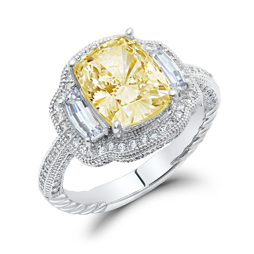 Canary Diamond Engagement Rings
 Canary Yellow Cushion Cut Center CZ 925 Sterling Silver