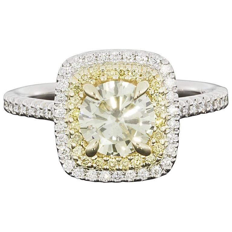 Canary Diamond Engagement Rings
 Two Color Gold Canary Yellow Round Diamond Double Halo