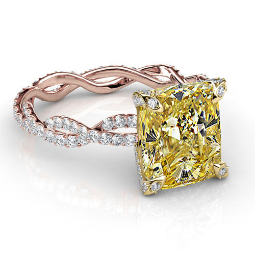 Canary Diamond Engagement Rings
 2 72 Ct Canary Cushion Cut Diamond Twist Shank Rose Gold