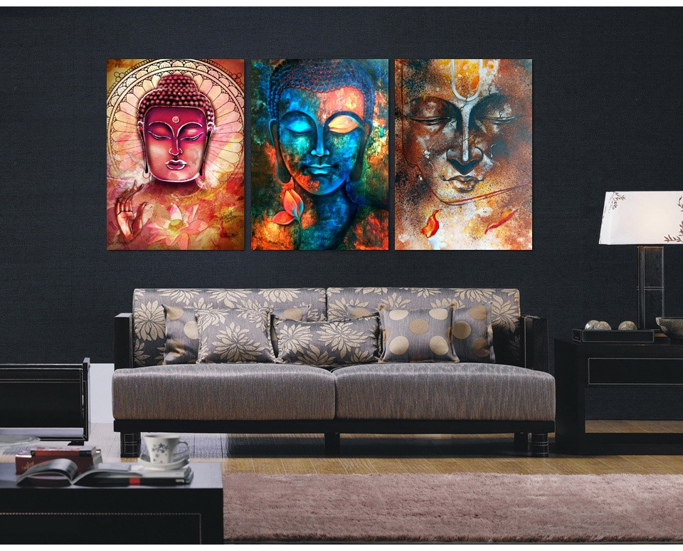 Canvas Painting For Living Room
 3 Pieces Buddha Image Portrait Art Painting Canvas Wall