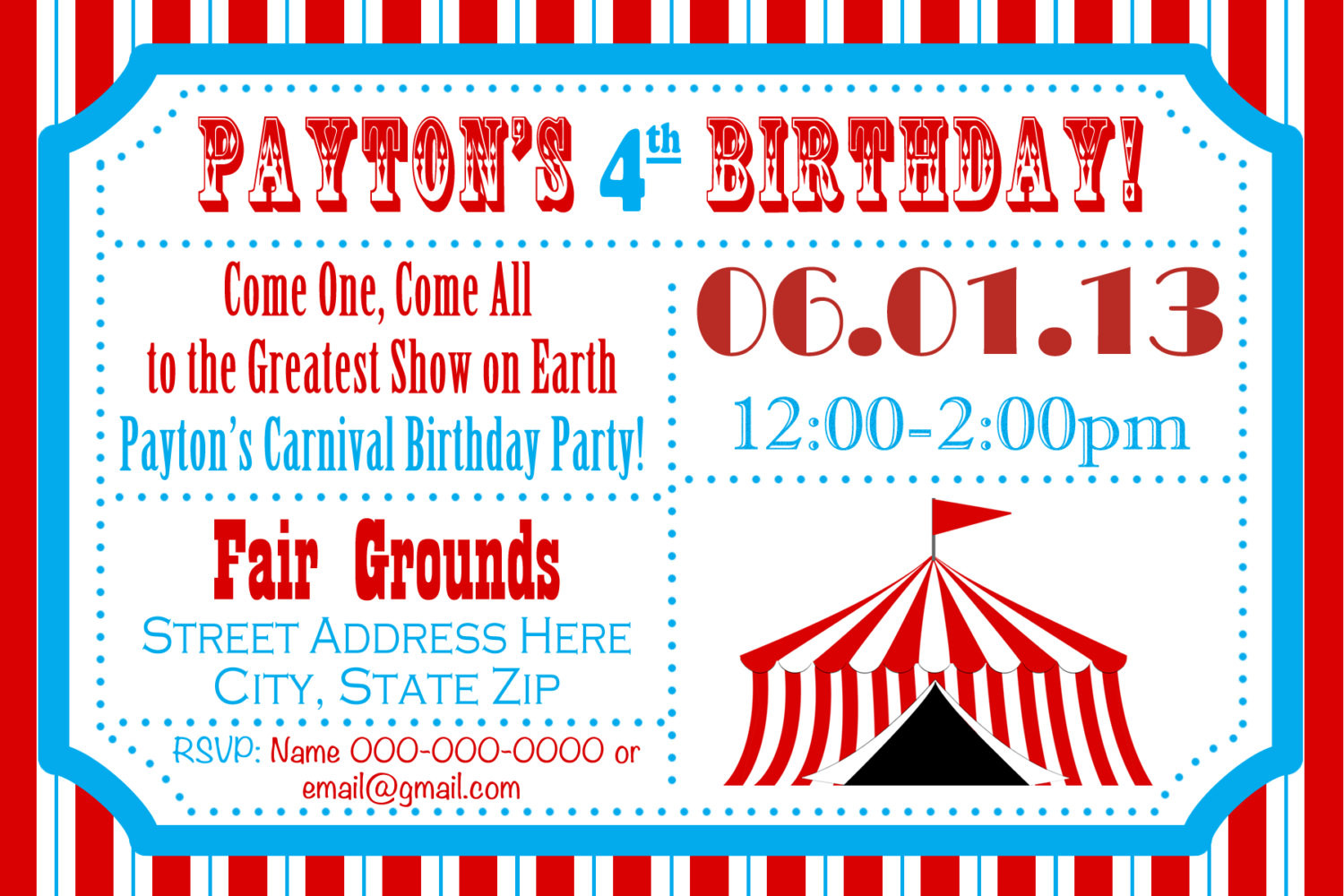 Carnival Birthday Party Invitations
 Circus Birthday Party Carnival Invite Circus by