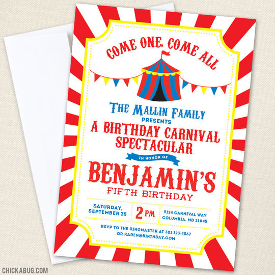 Carnival Birthday Party Invitations
 Carnival or Circus Party Invitations