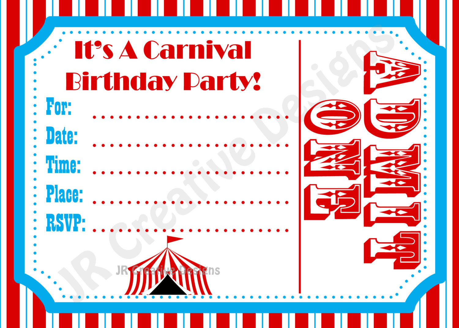 Carnival Birthday Party Invitations
 Carnival Invite Circus Invite Circus by JRCreativeDesigns