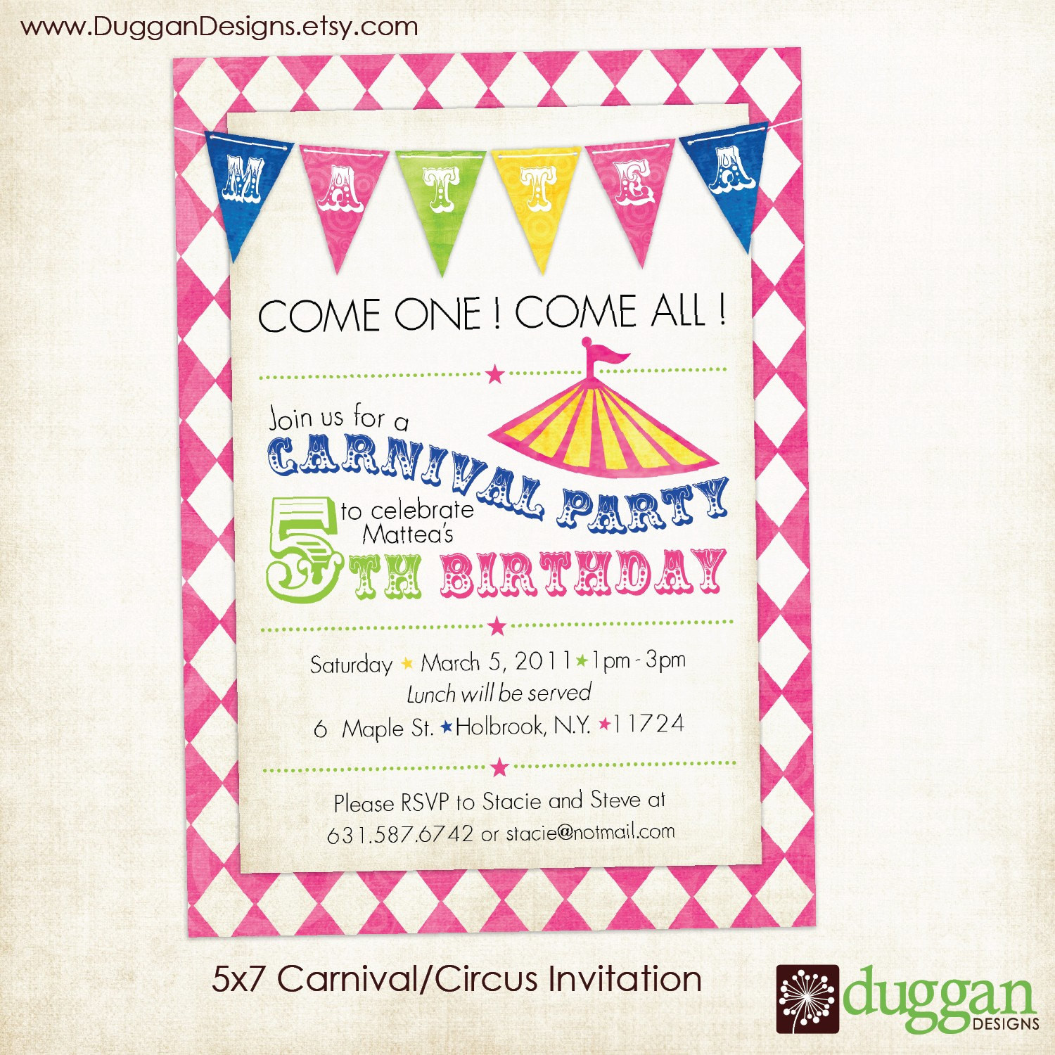 Carnival Birthday Party Invitations
 Printable Circus or Carnival Birthday Invitation by
