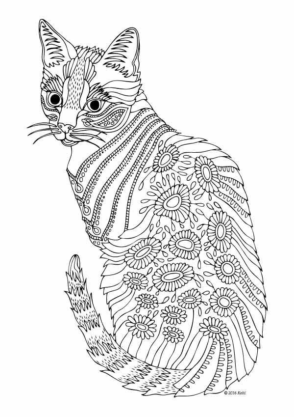 Cat Adult Coloring Pages
 Kittens and Butterflies Coloring Book by Katerina