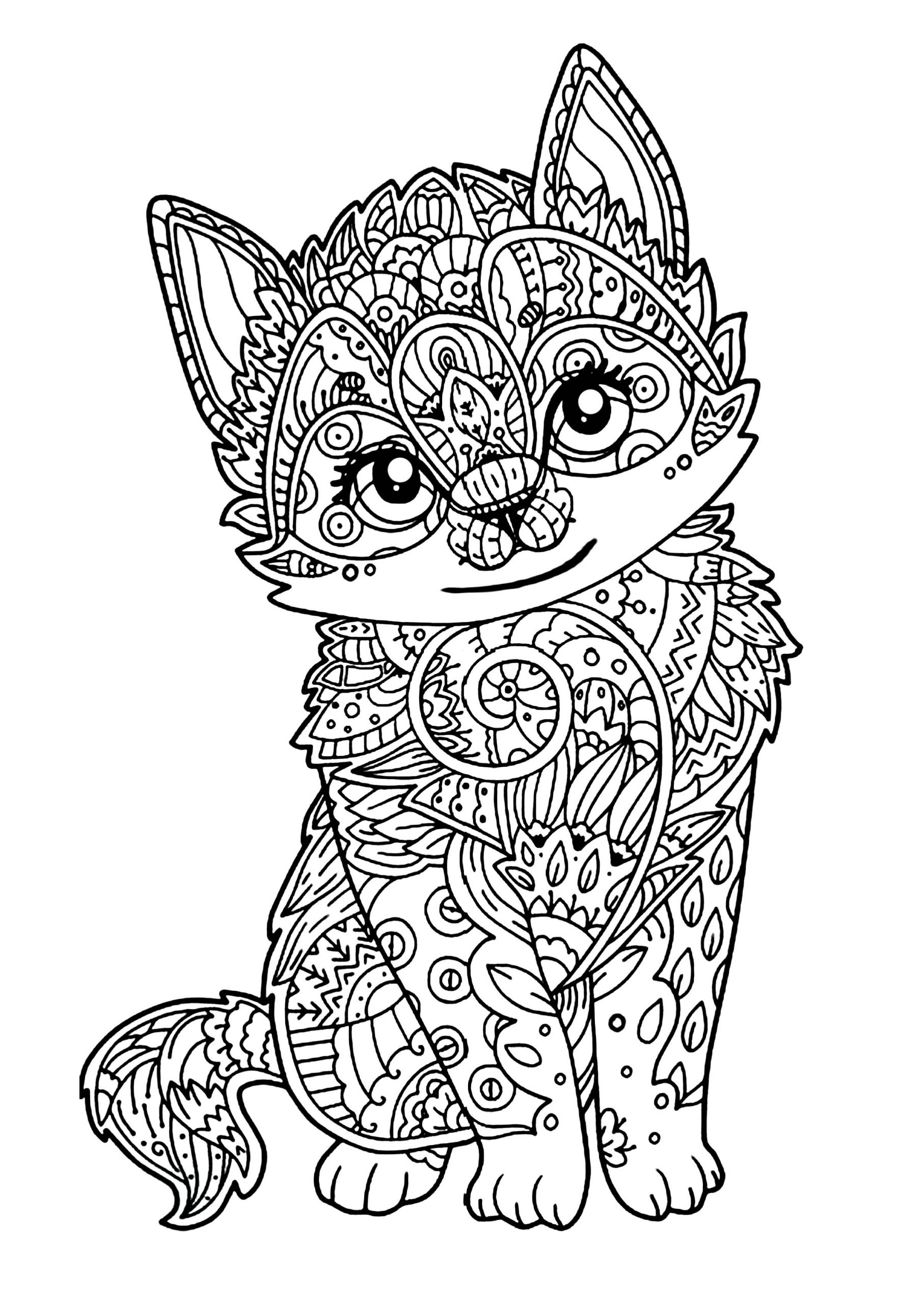 Cat Adult Coloring Pages
 Cute kitten Cats Adult Coloring Pages