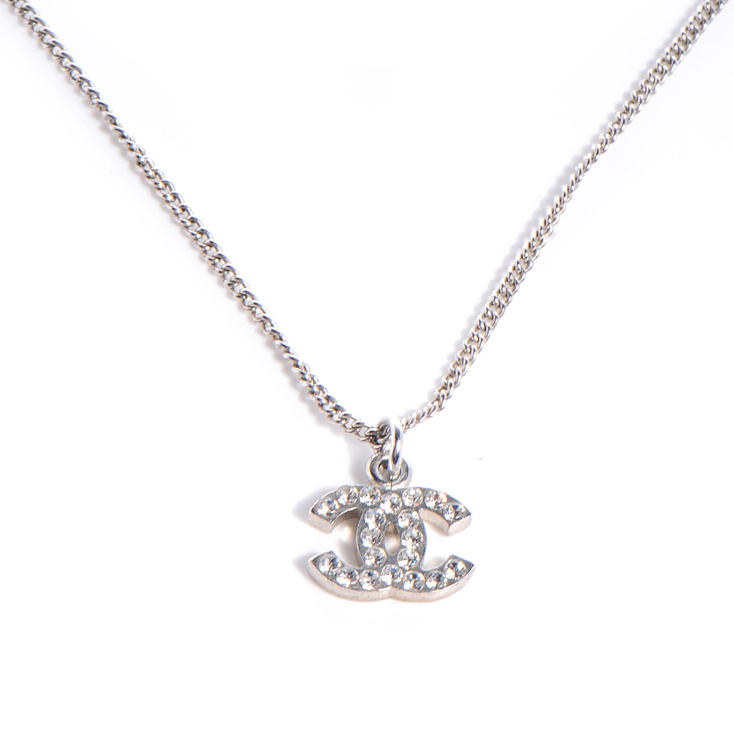 Chanel Pendant Necklace
 CHANEL Crystal CC Necklace Silver