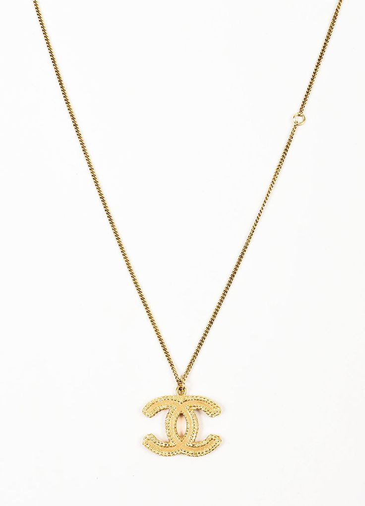 Chanel Pendant Necklace
 Gold Toned Chanel Textured CC Logo Pendant Chain