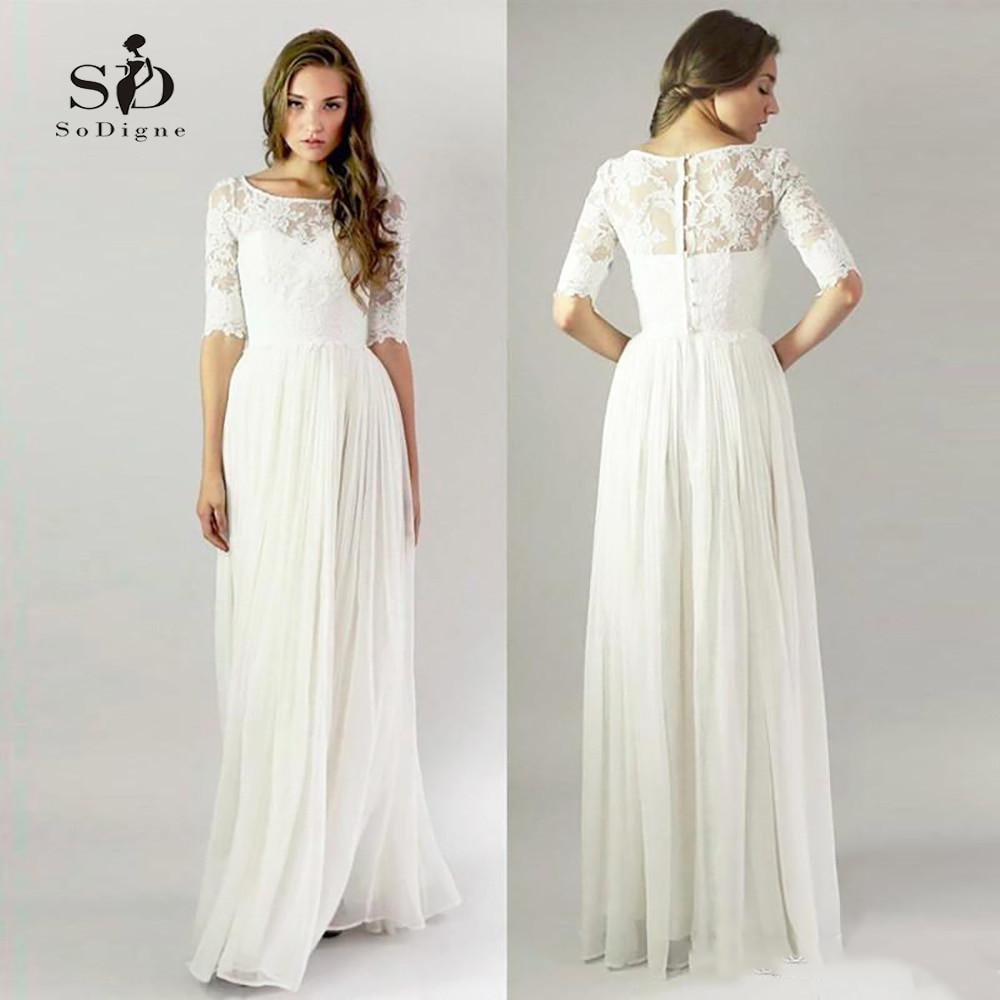 Cheap Casual Wedding Dresses
 Simple Lace Wedding Dress Cheap Informal Bride Dress Half