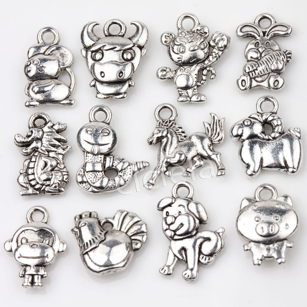 Cheap Charm Bracelets
 Wholesale 24Pcs Tibetan Silver Zodiac Constellation Dangle