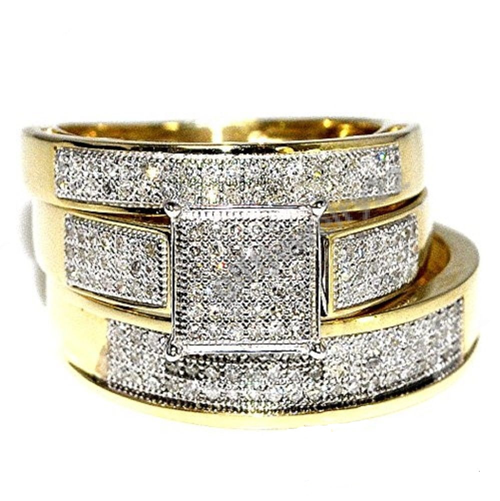 Cheap Trio Wedding Ring Sets
 His & Her Band Diamond Wedding Trio Bridal Engagement Ring