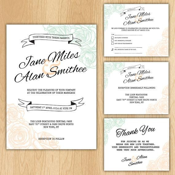 Cheap Wedding Invitation Packages
 Floral Wedding Invitation Package Printable Digital Files