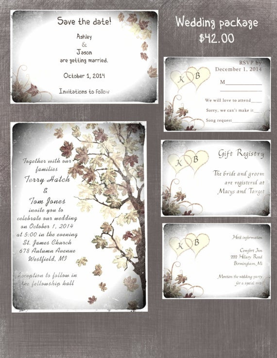 Cheap Wedding Invitation Packages
 Fall wedding invitation package for Janel two sided program