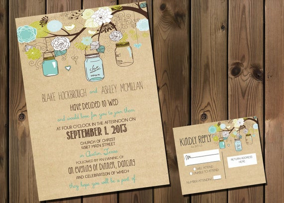 Cheap Wedding Invitation Packages
 rustic Wedding Invitation Package with Flowers and Jars