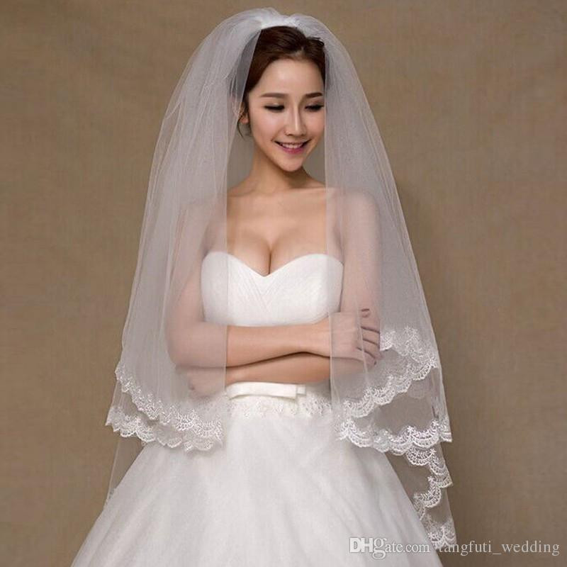 Cheap Wedding Veils
 2 Tier Bridal Veil 2018 Cheap White Ivory Short Wedding