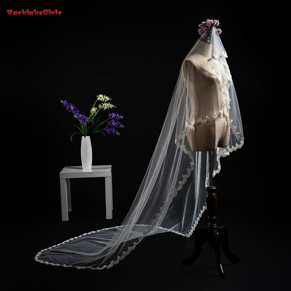 Cheap Wedding Veils
 Cheap Long Cathedral Bridal Veil with b White And Ivory