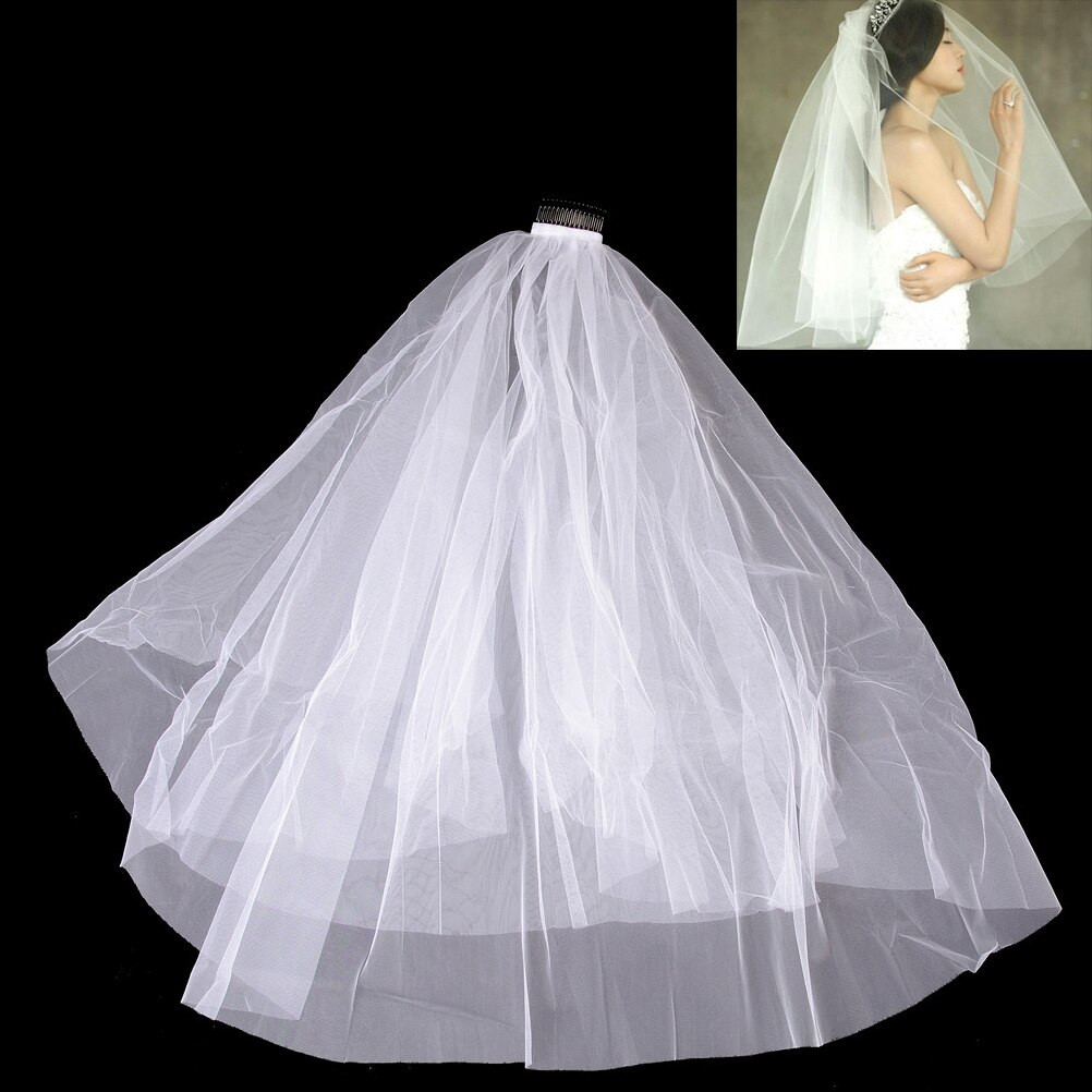 Cheap Wedding Veils
 White Wedding Bridal Veil Simple Tulle Ivory Two Layers