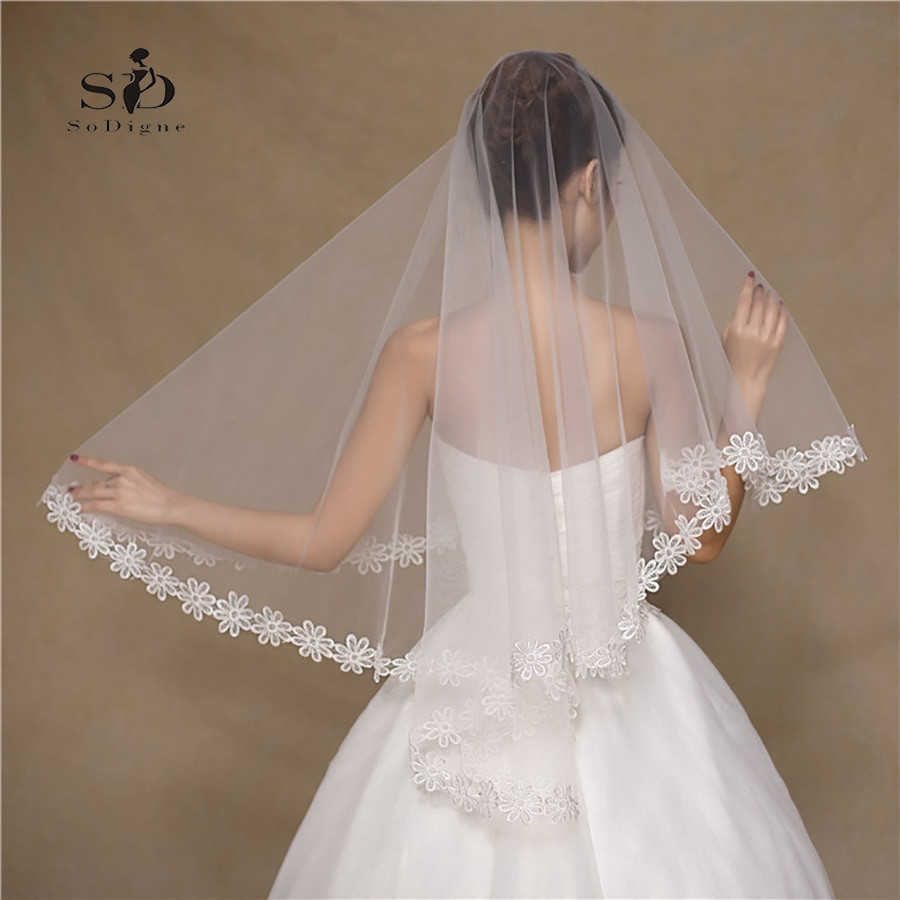 Cheap Wedding Veils
 SoDigne Bridal Veils White Flowers Edge 1 5m Cheap Wedding