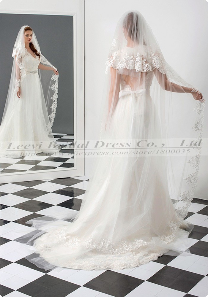 Cheap Wedding Veils
 White Ivoty Long Lace Muslim Wedding Veil Cheap Bridal
