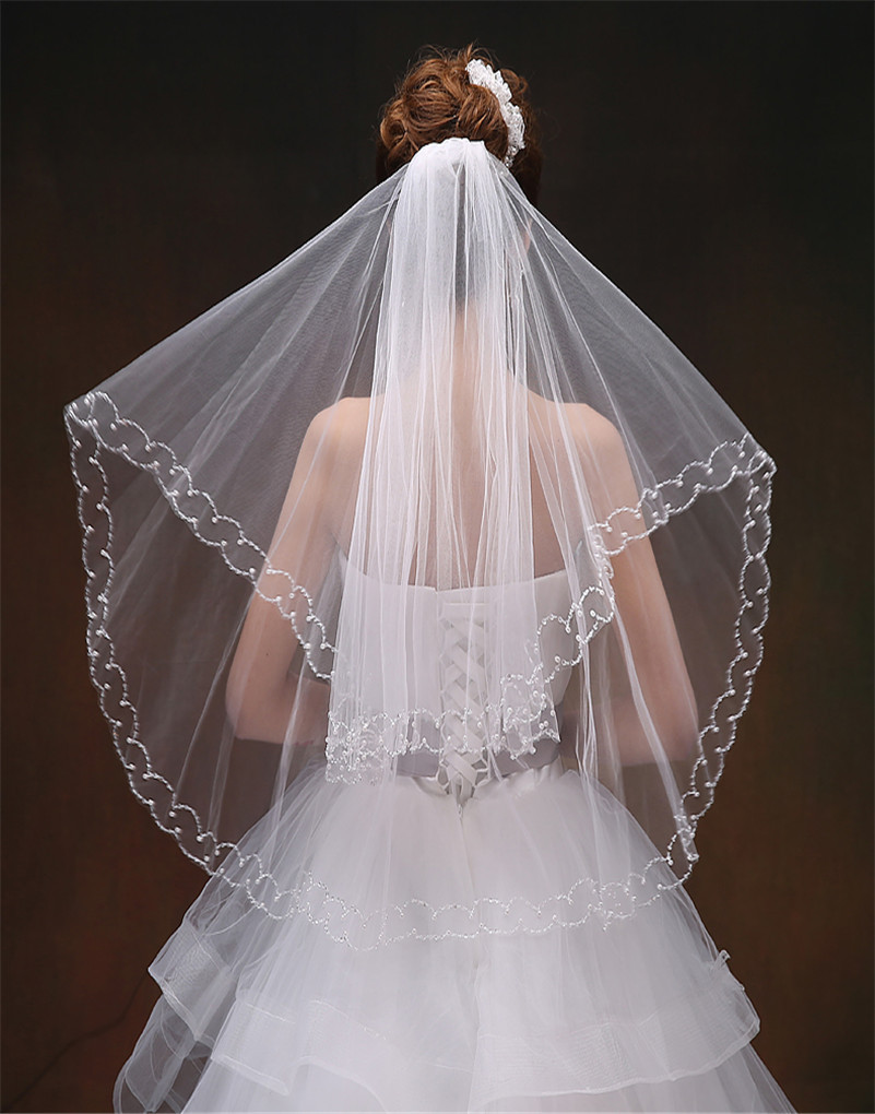 Cheap Wedding Veils
 Cheap Wedding Veils 2015 Elbow Length Beading Edge Tulle