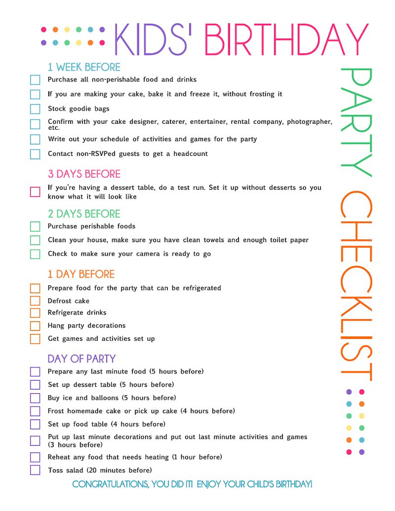 Checklist For Birthday Party
 FREE Printable Kids Party Planning Checklist