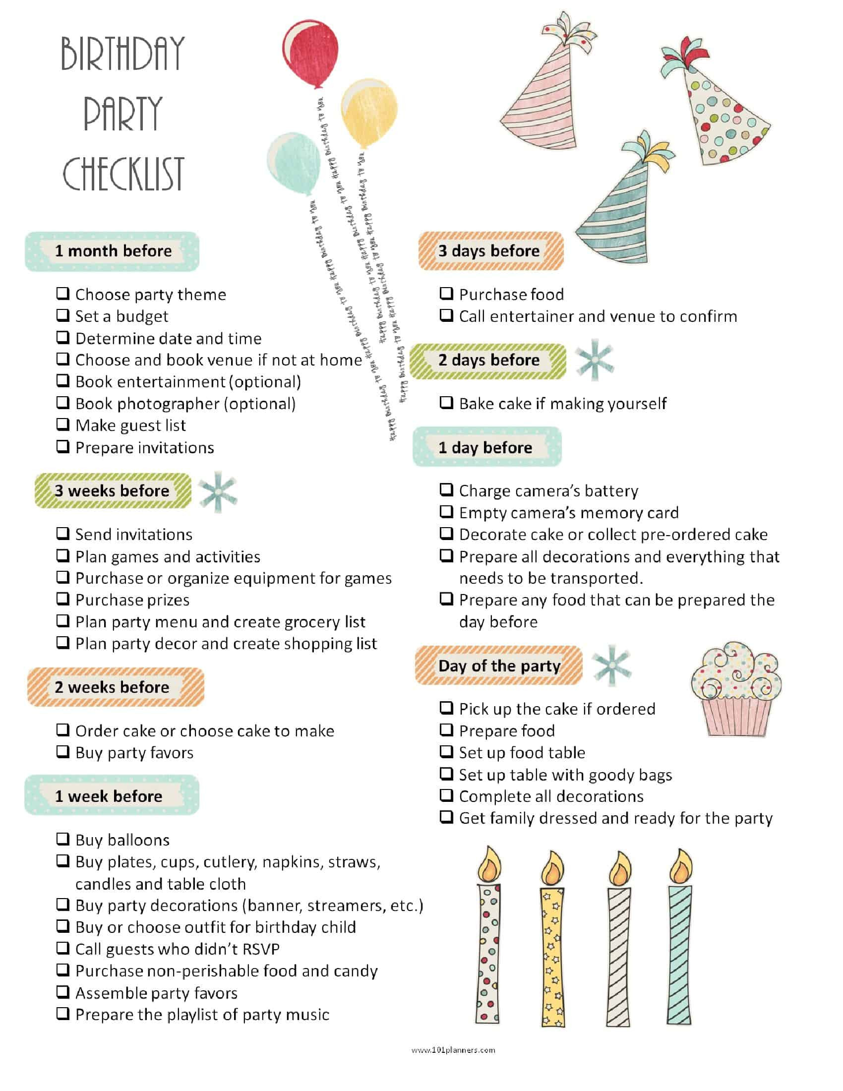 Checklist For Birthday Party
 Party Planning Template
