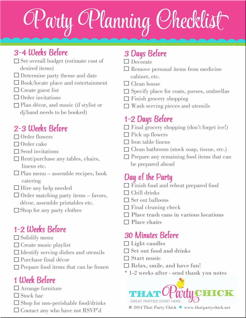 Checklist For Birthday Party
 Birthday Party Planning Checklist
