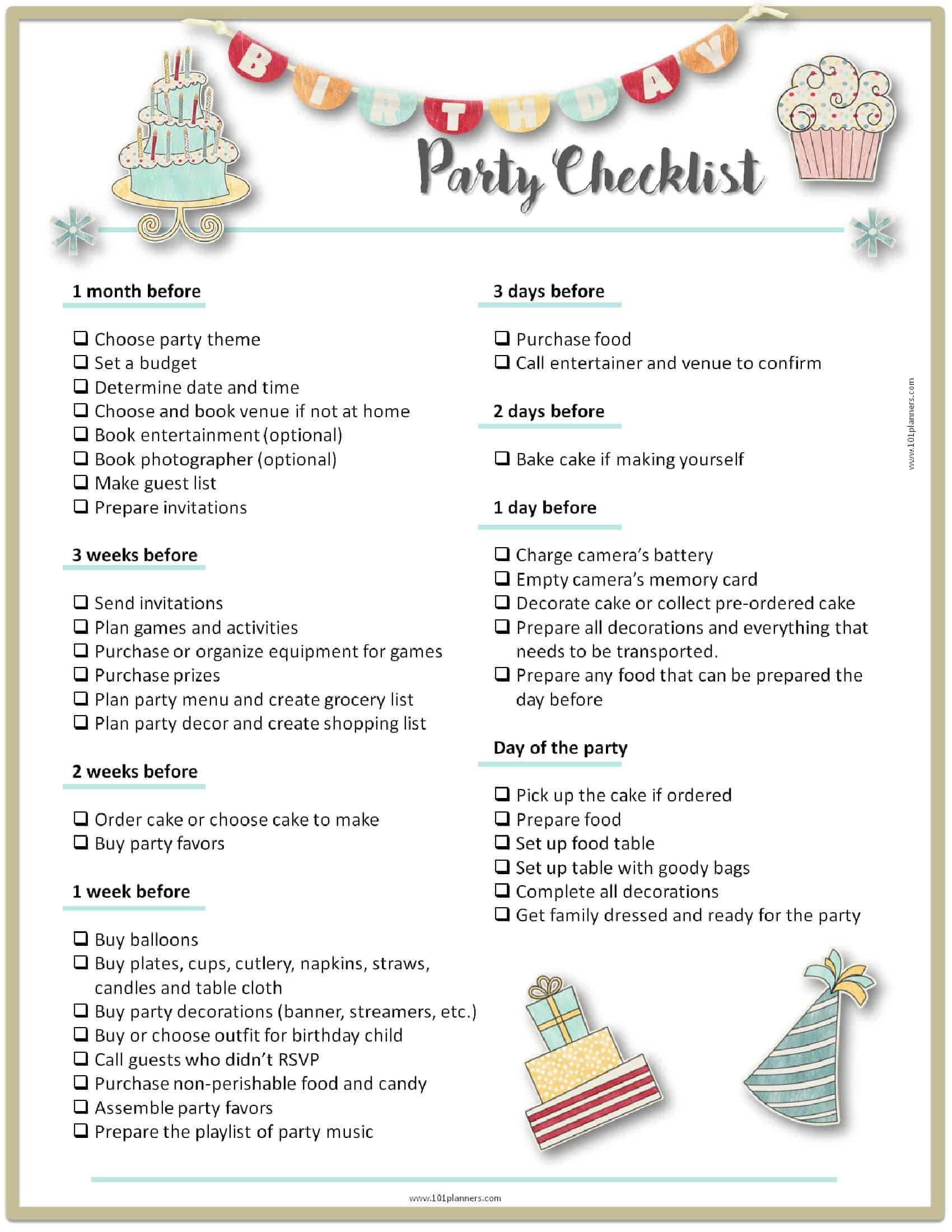Checklist For Birthday Party
 Party Planning Template