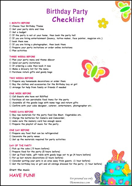 Checklist For Birthday Party
 Free Printable Birthday Party Checklist themomviews