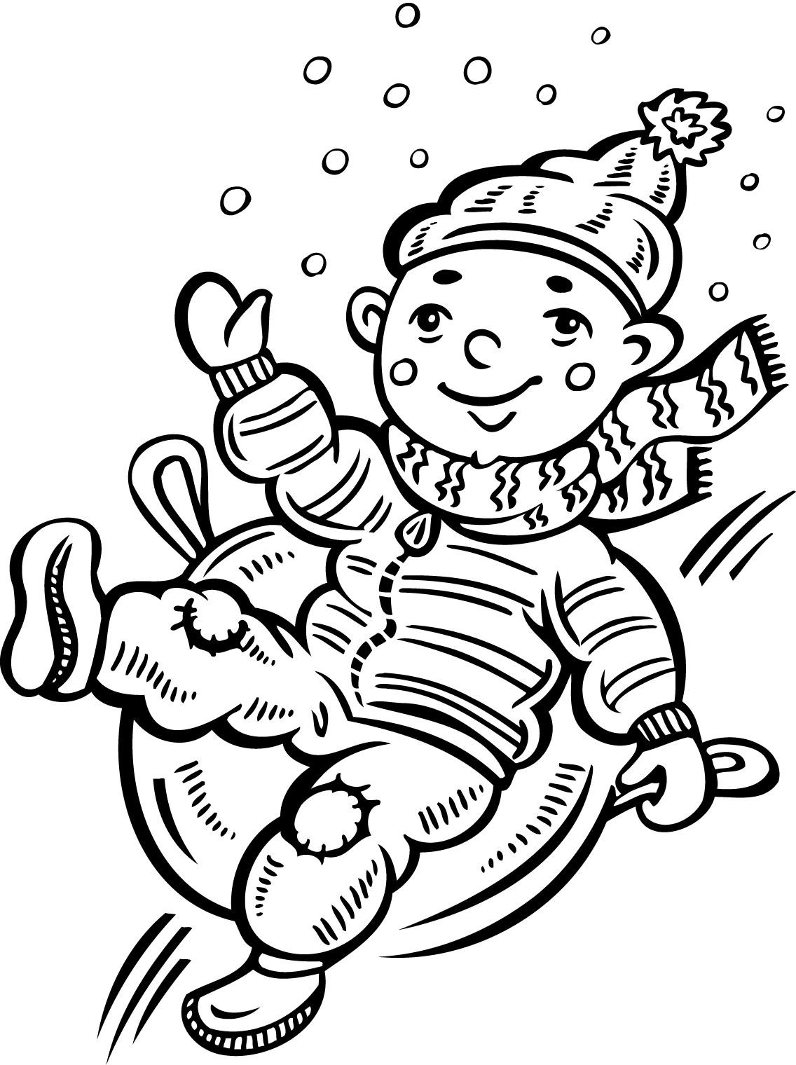 Child Coloring Page
 colouring sheets of a child sliding down a snow covered hill