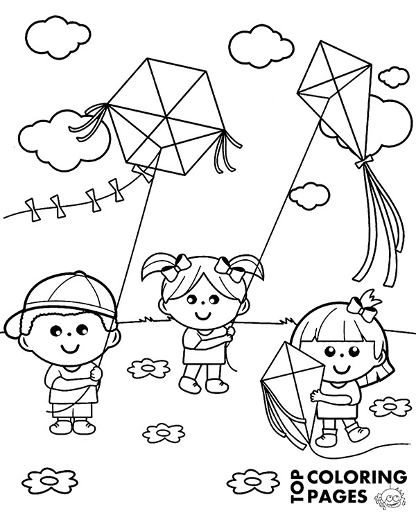 Child Coloring Page
 High quality Children and kites to print for free