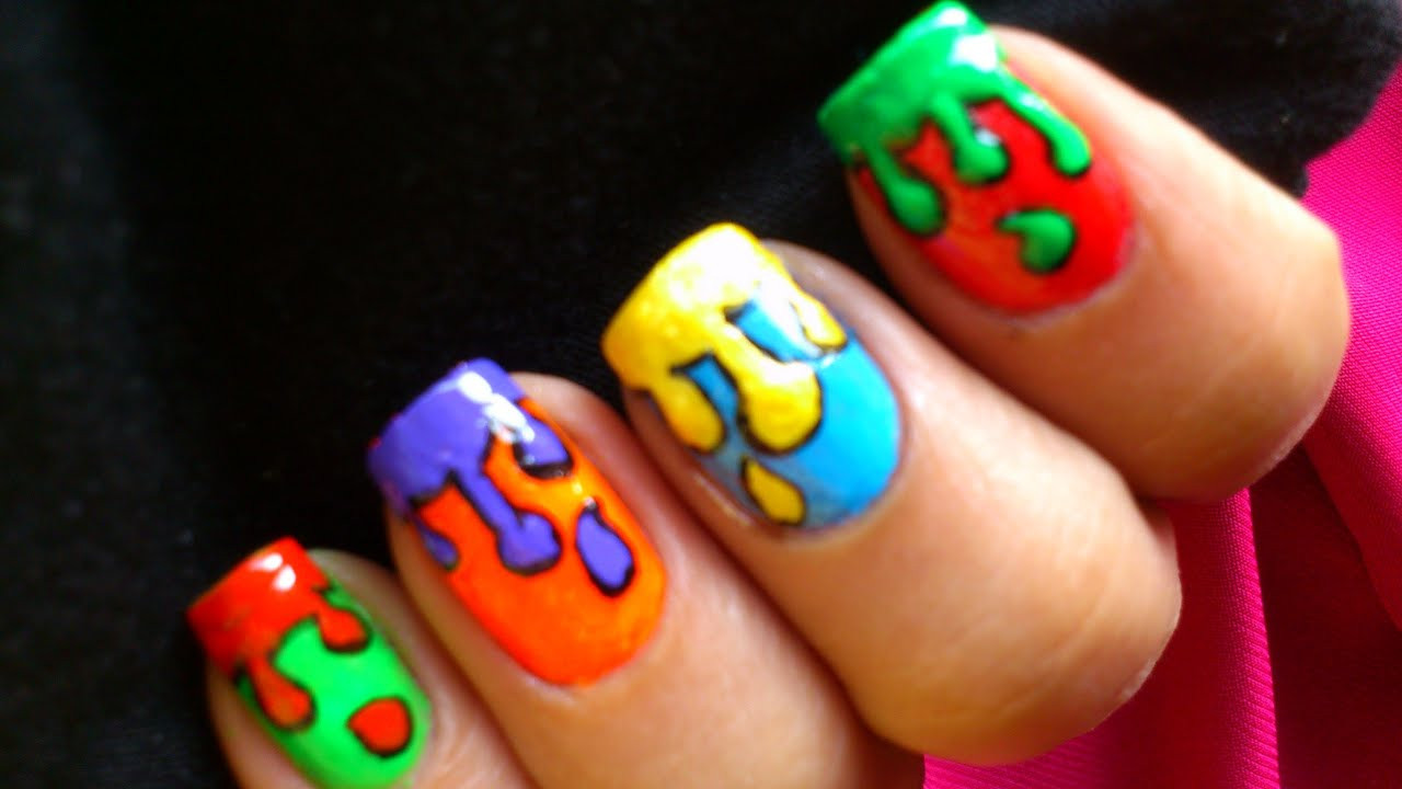 Child Nail Designs
 Dripping Paint Colorful Nail Art for Kids