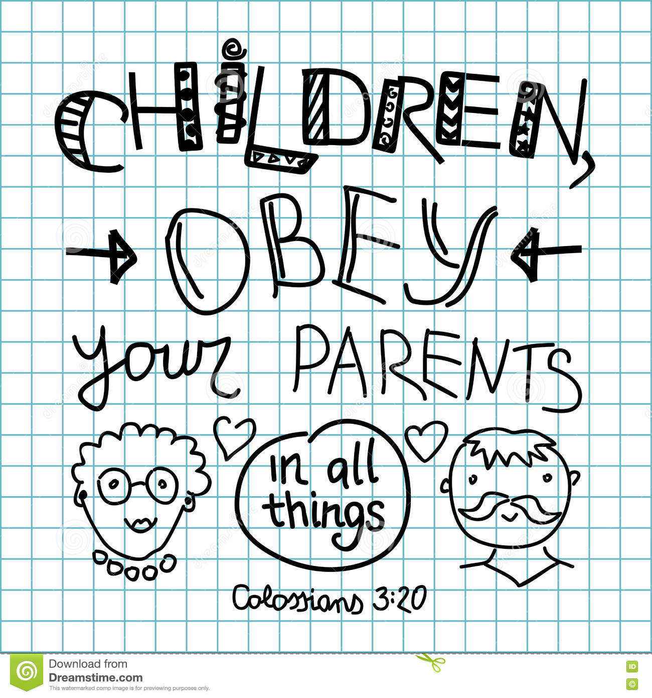 Children Obey Your Parents Coloring Page
 Lettering Bible Children Obey Your Parents Stock Vector