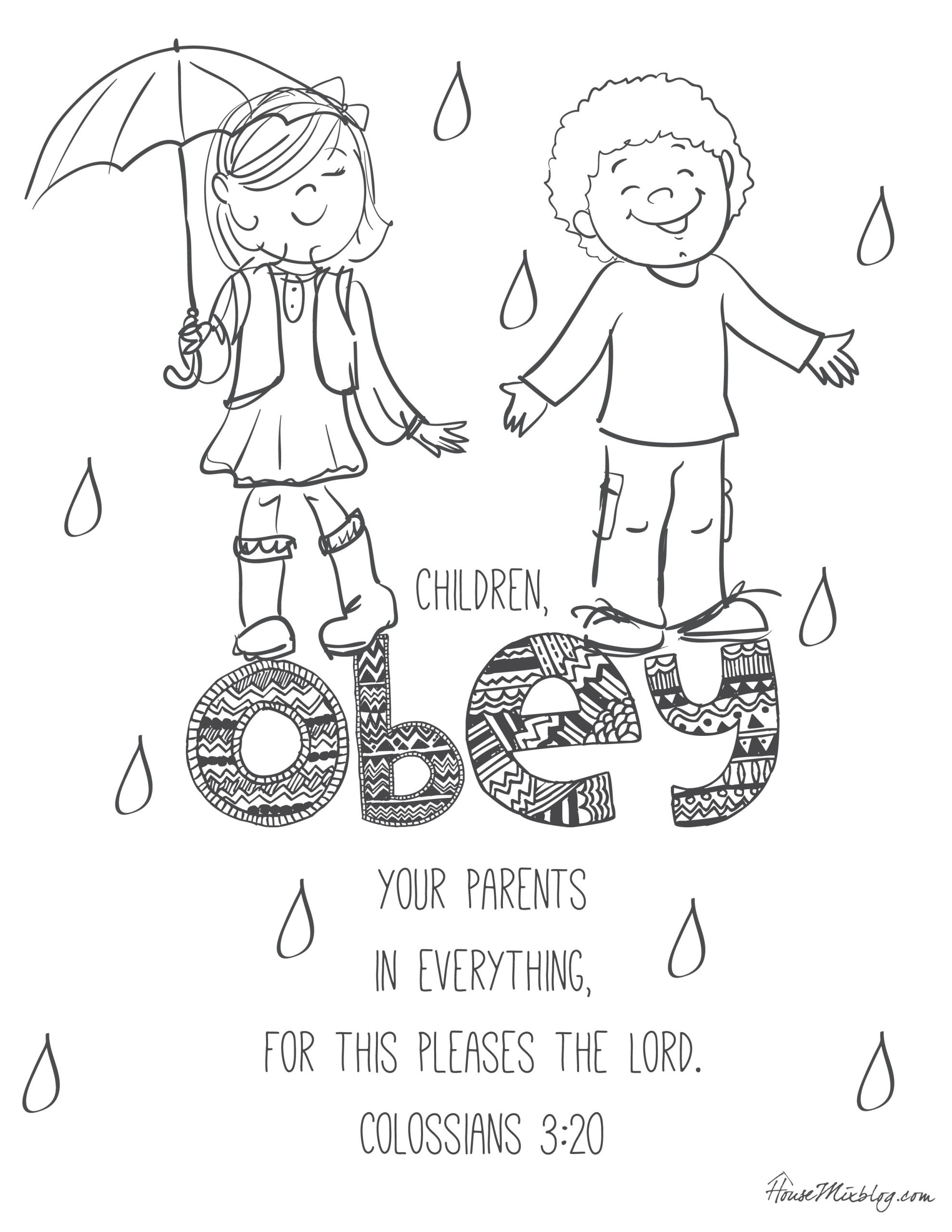 Children Obey Your Parents Coloring Page
 11 Bible verses to teach kids with printables to color